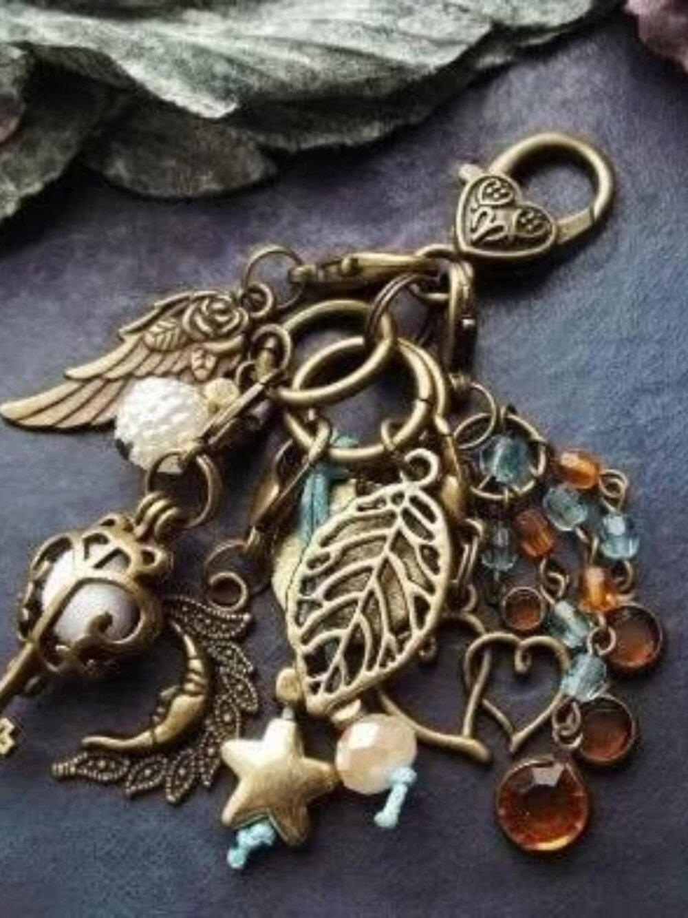 Bronze 6-in-1 Multi Charm Keychain Chandelier Bead Diffuser Key Wing Purse Charm